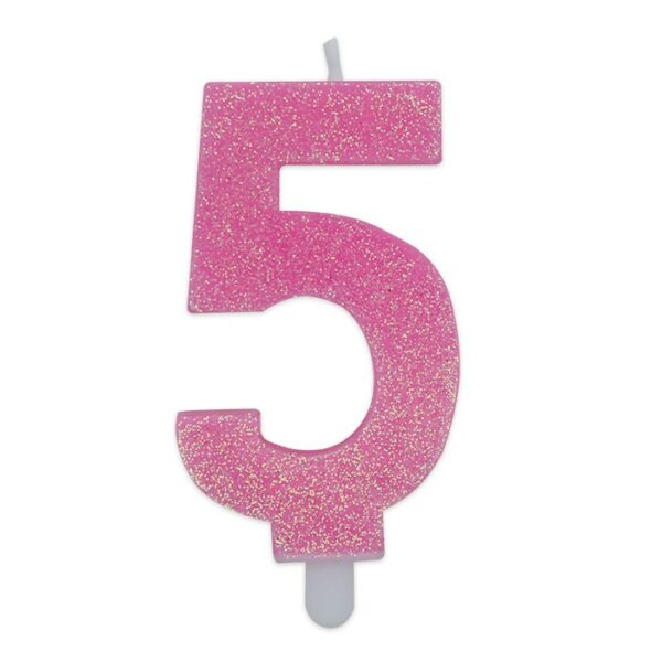 Candelina Sweety Rosa Glitter 9 cm Numero 5 - immagine 1