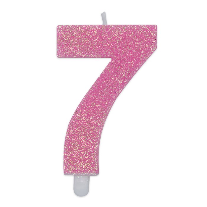 8020834737370_1 Candelina Sweety Rosa Glitter 9 cm Numero 7 - immagine 1