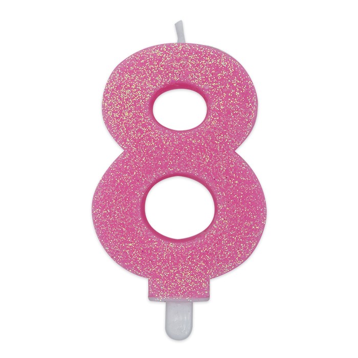 Candelina Sweety Rosa Glitter 9 cm Numero 8 - immagine 1