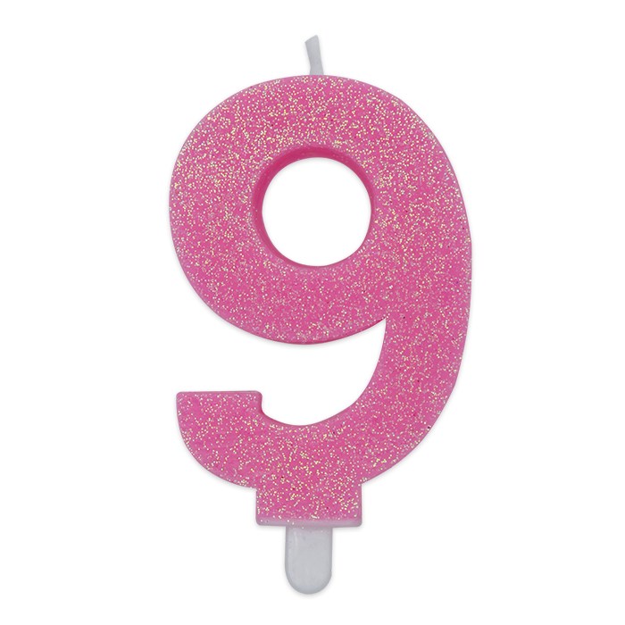 8020834737394_1 Candelina Sweety Rosa Glitter 9 cm Numero 9 - immagine 1