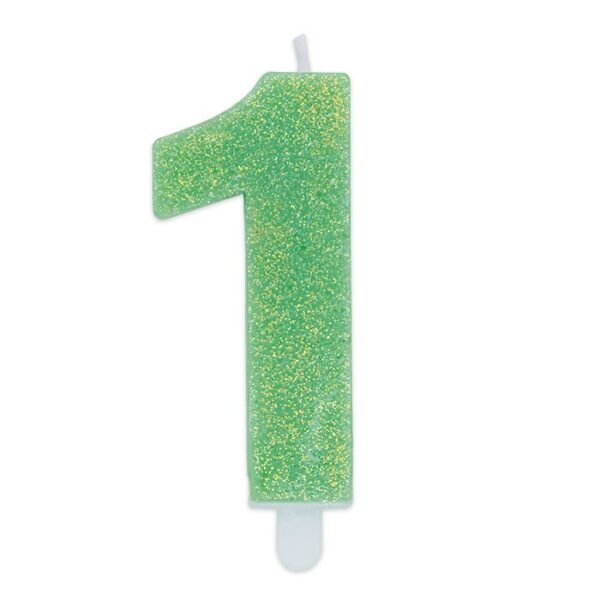 Candelina Sweety Verde Glitter 9 cm Numero 1 - immagine 1