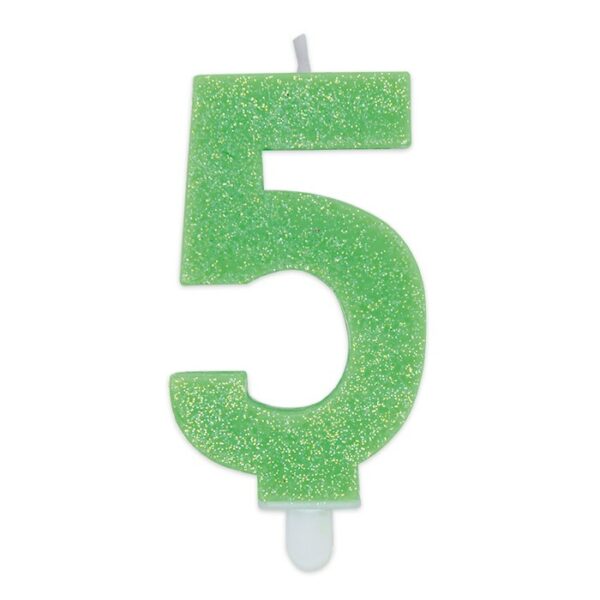 Candelina Sweety Verde Glitter 9 cm Numero 5 - immagine 1