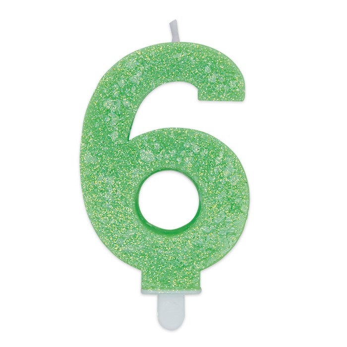 8020834737462_1 Candelina Sweety Verde Glitter 9 cm Numero 6 - immagine 1
