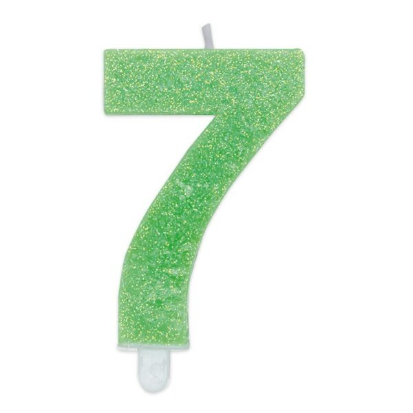 Candelina Sweety Verde Glitter 9 cm Numero 7 - immagine 1
