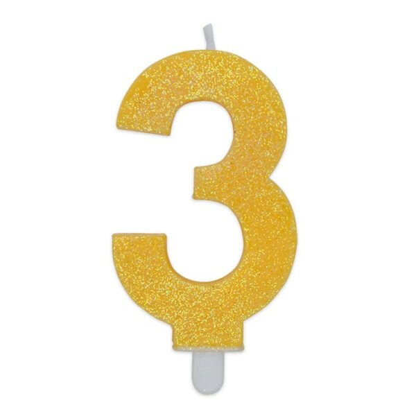 Candelina Sweety Giallo Glitter 9 cm Numero 3 - immagine 1