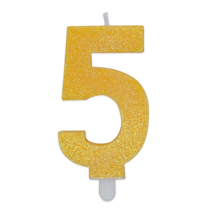 Candelina Sweety Giallo Glitter 9 cm Numero 5 - immagine 1