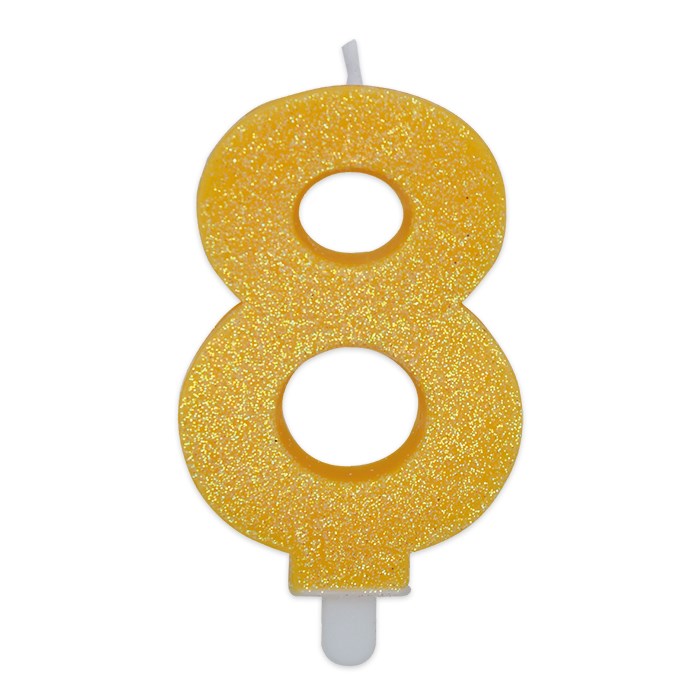 Candelina Sweety Giallo Glitter 9 cm Numero 8 - immagine 1