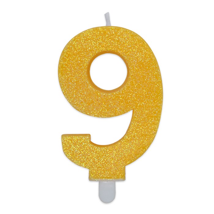 8020834737691_1 Candelina Sweety Giallo Glitter 9 cm Numero 9 - immagine 1