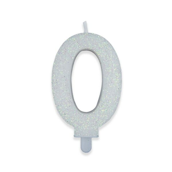 Candelina Sweety Bianco Glitter 9 cm Numero 0 - immagine 1