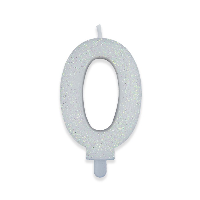 8020834738704_1 Candelina Sweety Bianco Glitter 9 cm Numero 0 - immagine 1