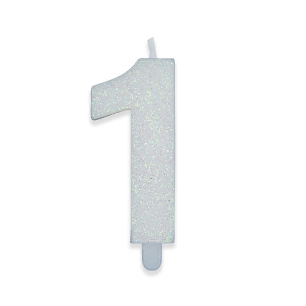 Candelina Sweety Bianco Glitter 9 cm Numero 1 - immagine 1