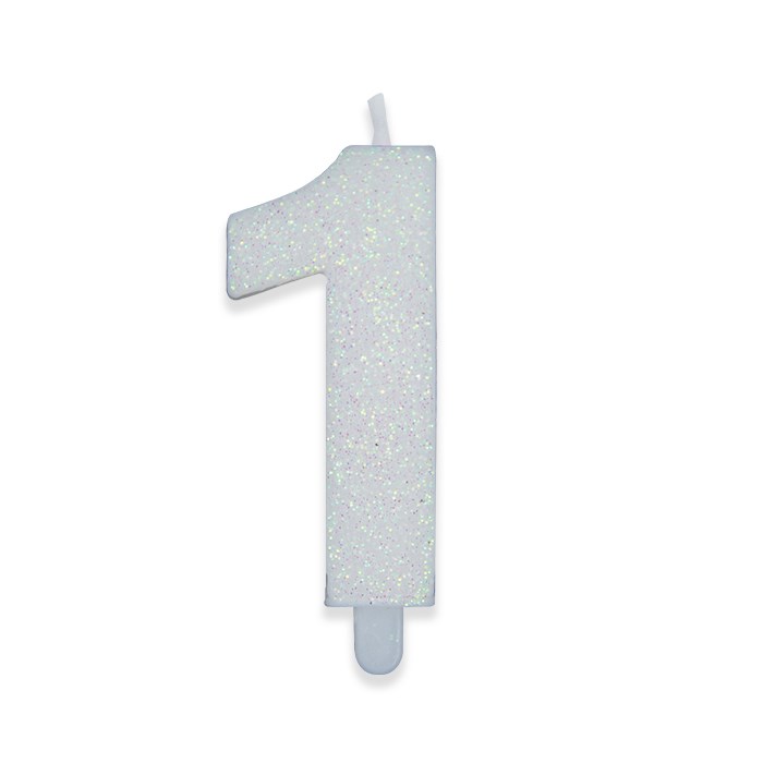 8020834738711_1 Candelina Sweety Bianco Glitter 9 cm Numero 1 - immagine 1