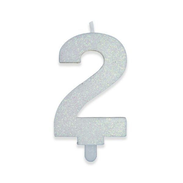 Candelina Sweety Bianco Glitter 9 cm Numero 2 - immagine 1