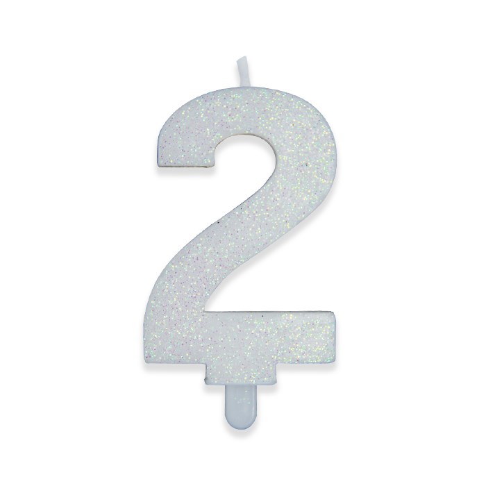 8020834738728_1 Candelina Sweety Bianco Glitter 9 cm Numero 2 - immagine 1