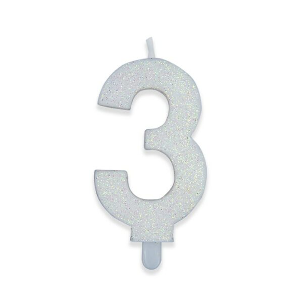 Candelina Sweety Bianco Glitter 9 cm Numero 3 - immagine 1