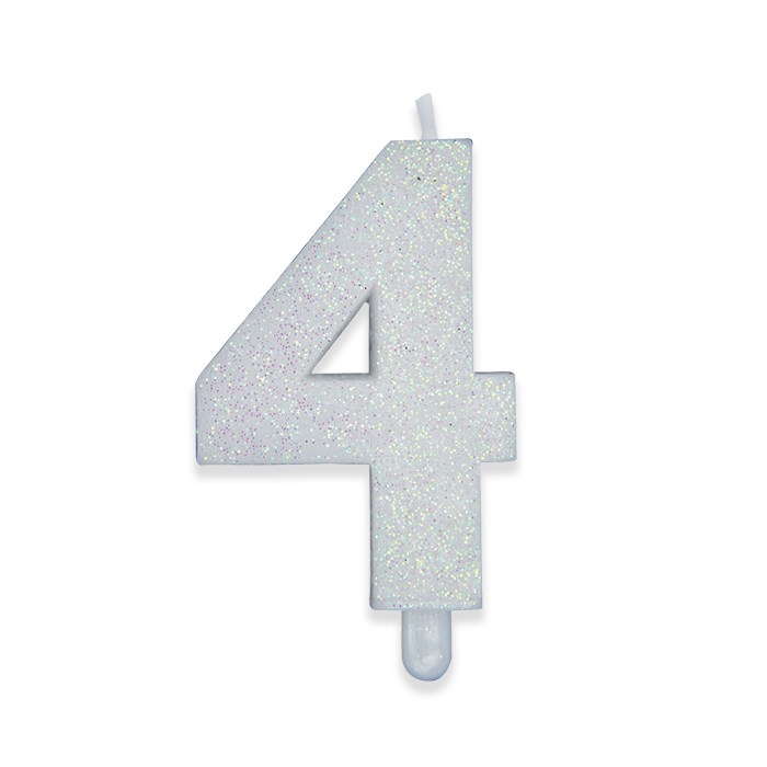8020834738742_1 Candelina Sweety Bianco Glitter 9 cm Numero 4 - immagine 1