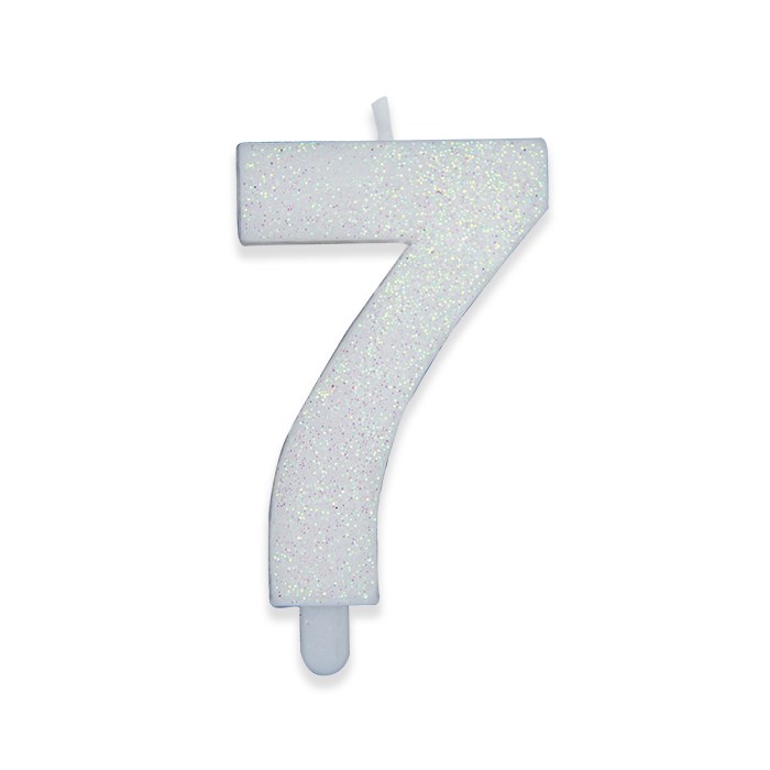 8020834738773_1 Candelina Sweety Bianco Glitter 9 cm Numero 7 - immagine 1