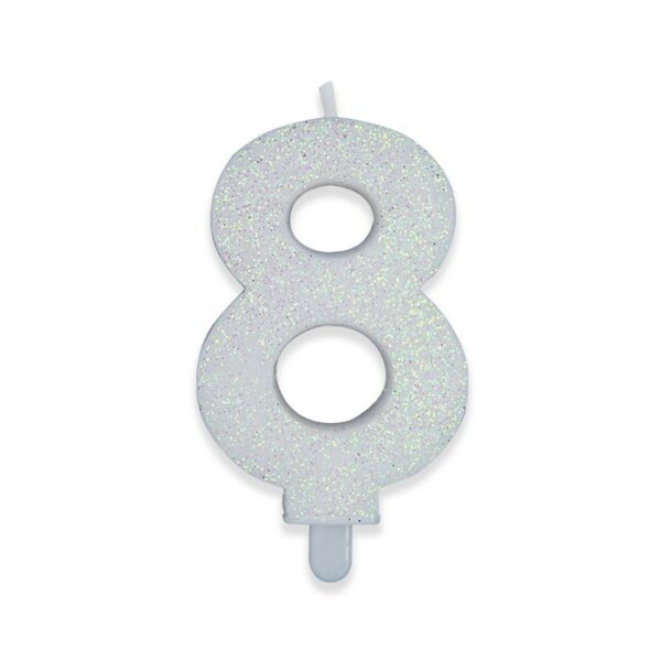 Candelina Sweety Bianco Glitter 9 cm Numero 8 - immagine 1