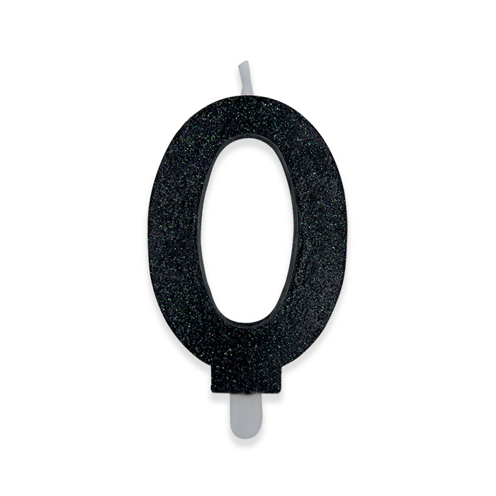 8020834738803_1 Candelina Sweety Nero Glitter 9 cm Numero 0 - immagine 1