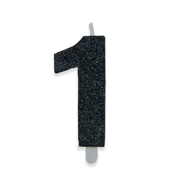 Candelina Sweety Nero Glitter 9 cm Numero 1 - immagine 1