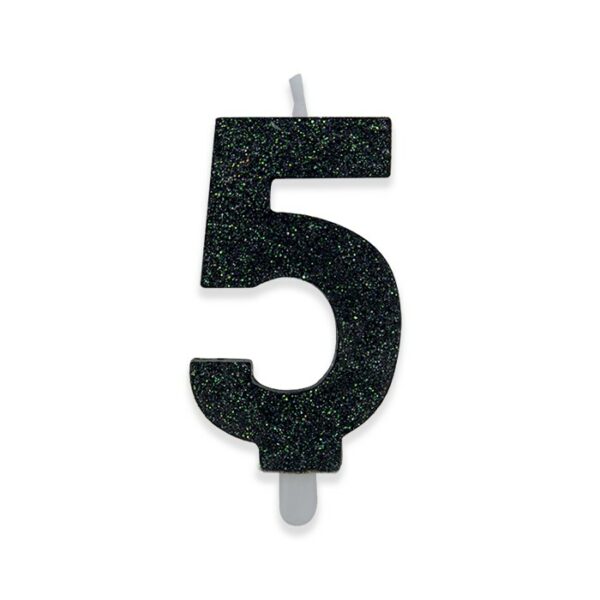 Candelina Sweety Nero Glitter 9 cm Numero 5 - immagine 1