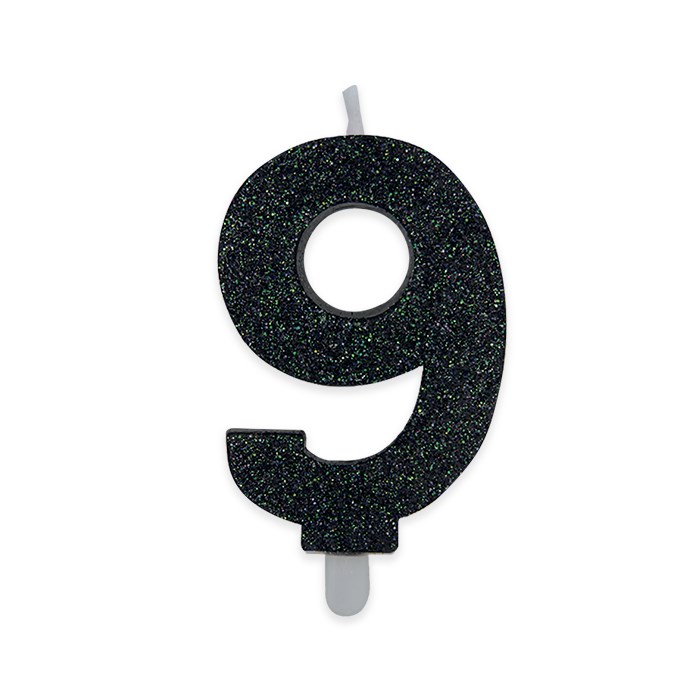 Candelina Sweety Nero Glitter 9 cm Numero 9 - immagine 1