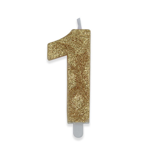 Candelina Sweety Oro Glitter 9 cm Numero 1 - immagine 1