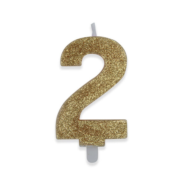 Candelina Sweety Oro Glitter 9 cm Numero 2 - immagine 1