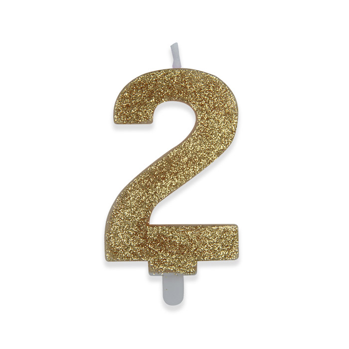 8020834738926_1 Candelina Sweety Oro Glitter 9 cm Numero 2 - immagine 1