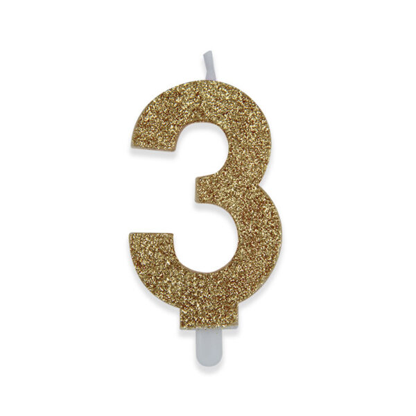 Candelina Sweety Oro Glitter 9 cm Numero 3 - immagine 1