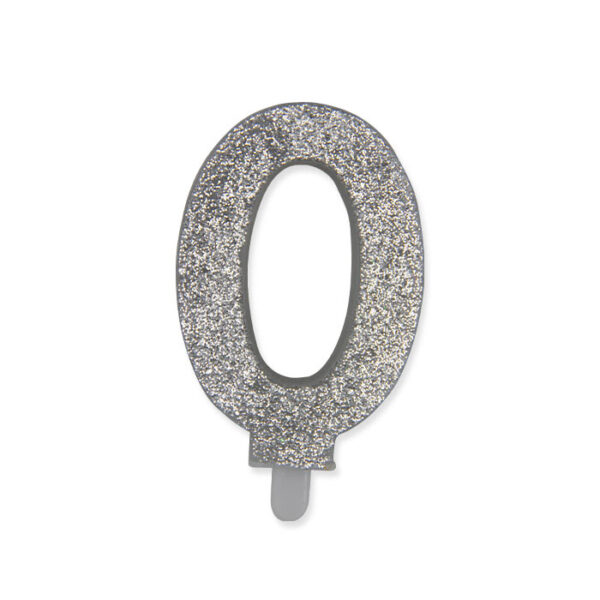 Candelina Sweety Argento Glitter 9 cm Numero 0 - immagine 1