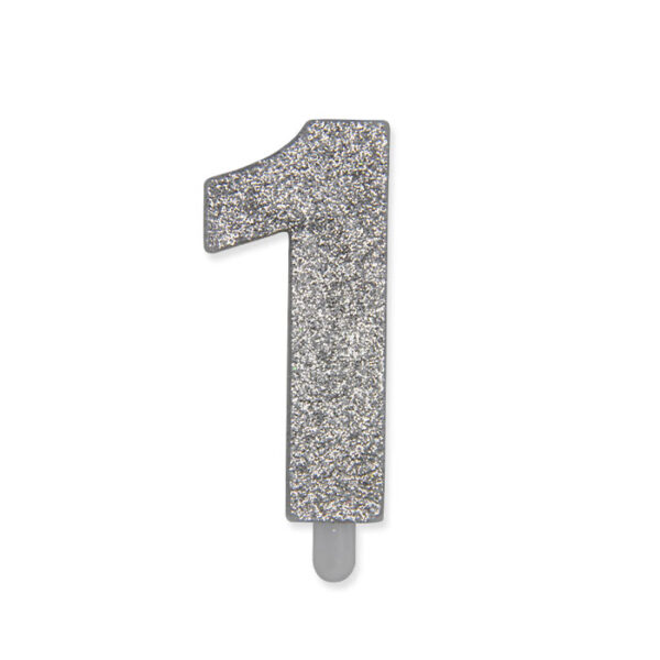 Candelina Sweety Argento Glitter 9 cm Numero 1 - immagine 1