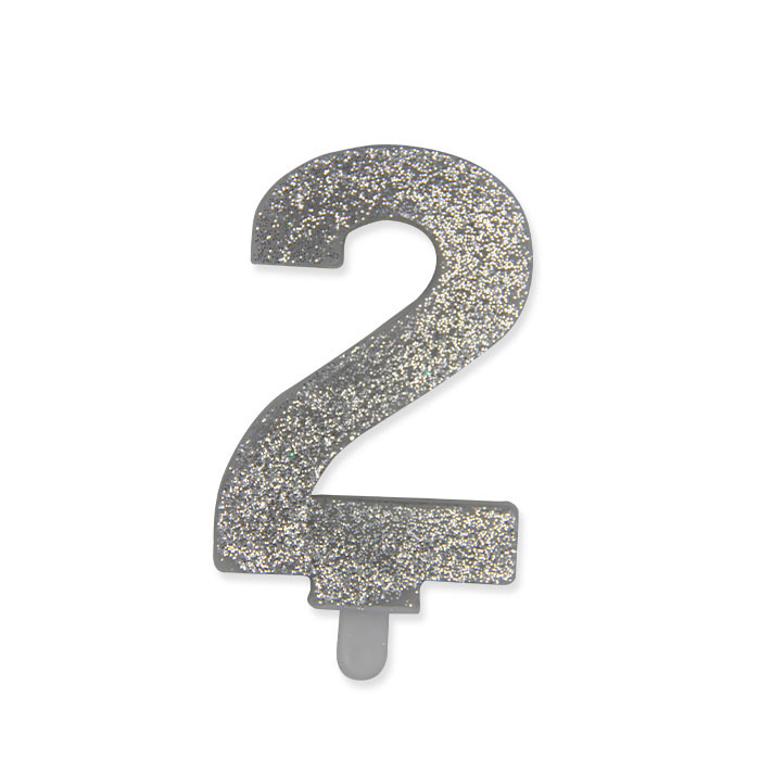 Candelina Sweety Argento Glitter 9 cm Numero 2 - immagine 1