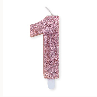 Candelina Sweety Rose Gold Glitter 9 cm Numero 1 - immagine 1