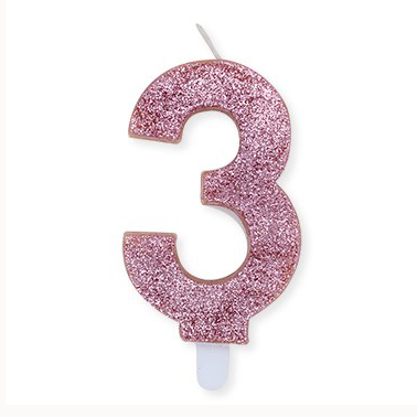 Candelina Sweety Rose Gold Glitter 9 cm Numero 3 - immagine 1