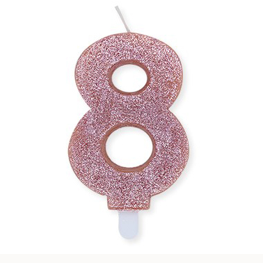 Candelina Sweety Rose Gold Glitter 9 cm Numero 8 - immagine 1