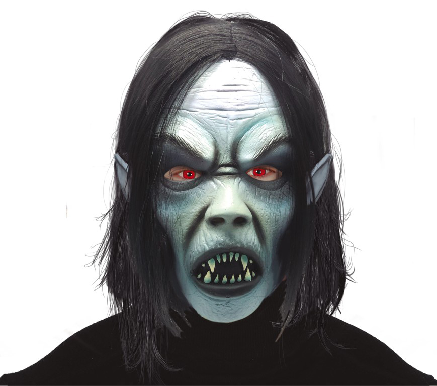 Maschera vampiro con cappuccio, lattice - immagine 1