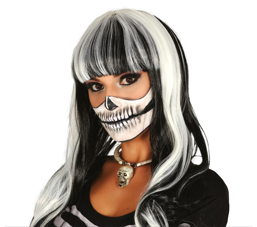 8434077040324_1 Parrucca bianca-nera capelli lisci lunghi con frangetta - immagine 1