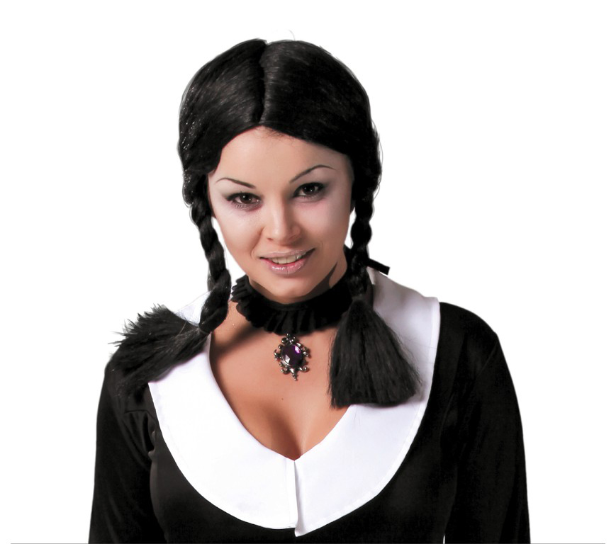 Parrucca nera con trecce - immagine 1