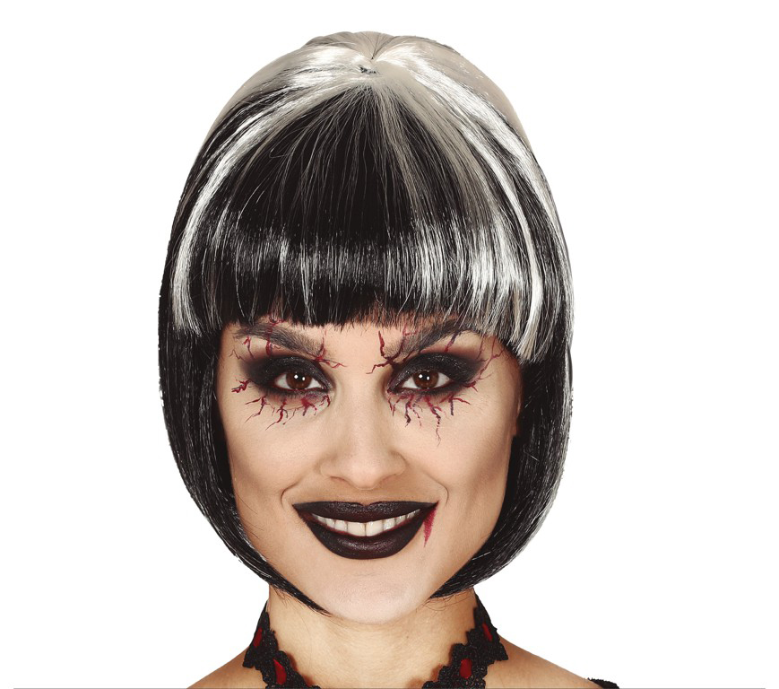 8434077042915_1 Parrucca nera con meche bianche con frangetta - immagine 1