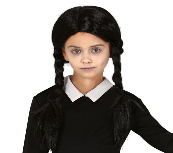 Parrucca nera con trecce da bambina - immagine 1