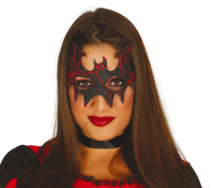 8434077197851_1 Mascherina pipistrello nero-rosso in tessuto - immagine 1