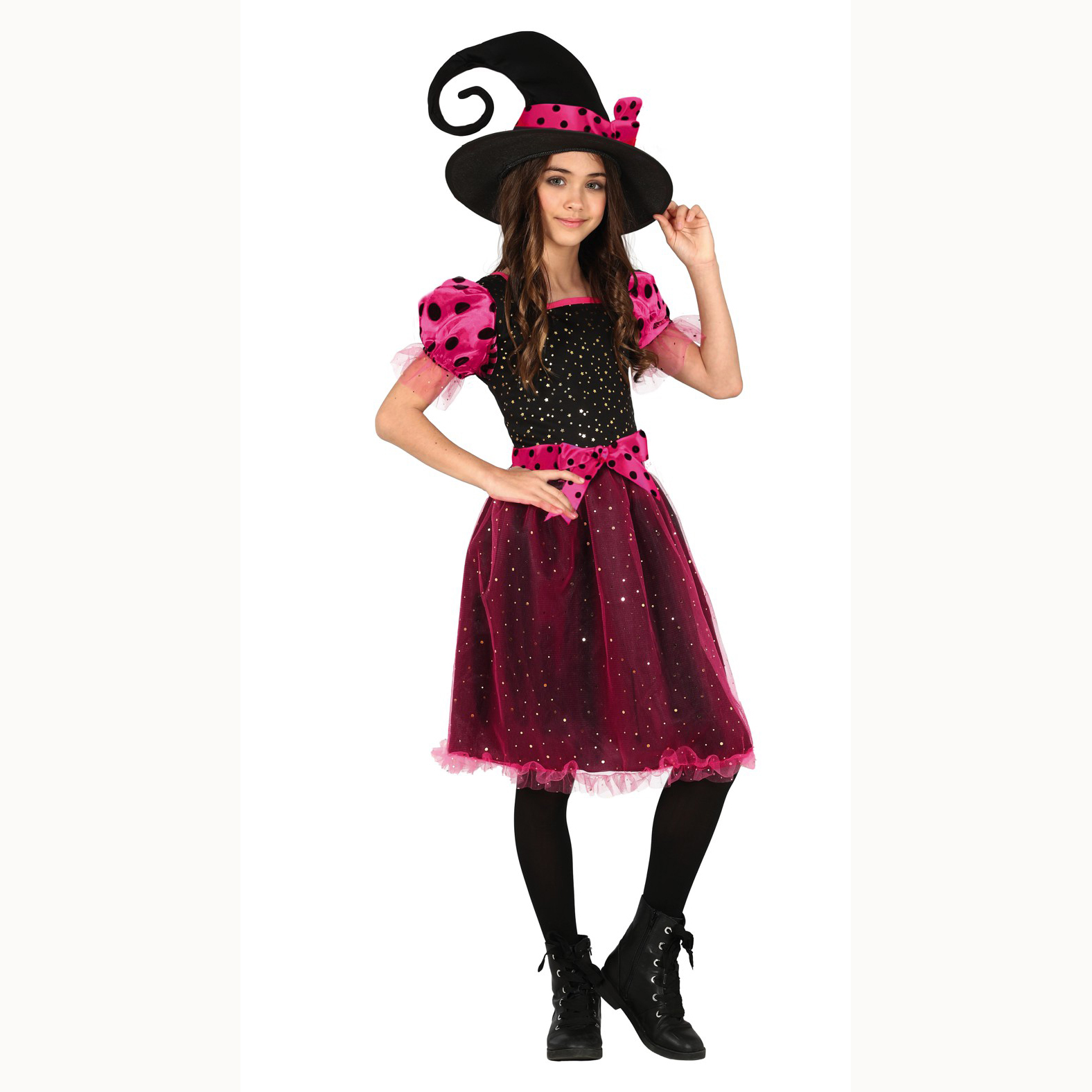 8434077773895P_1 Costume strega rosa, vestito e cappello - immagine 1