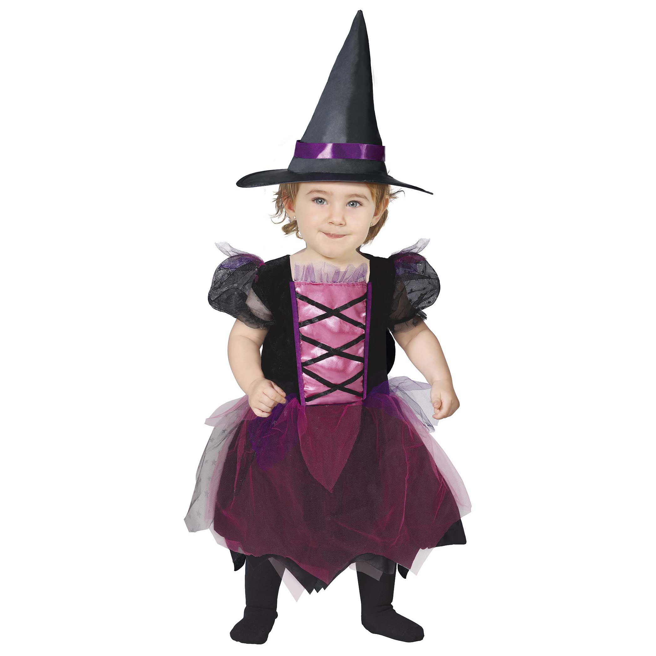 Costume streghetta con cappello, nero-fucsia - immagine 1