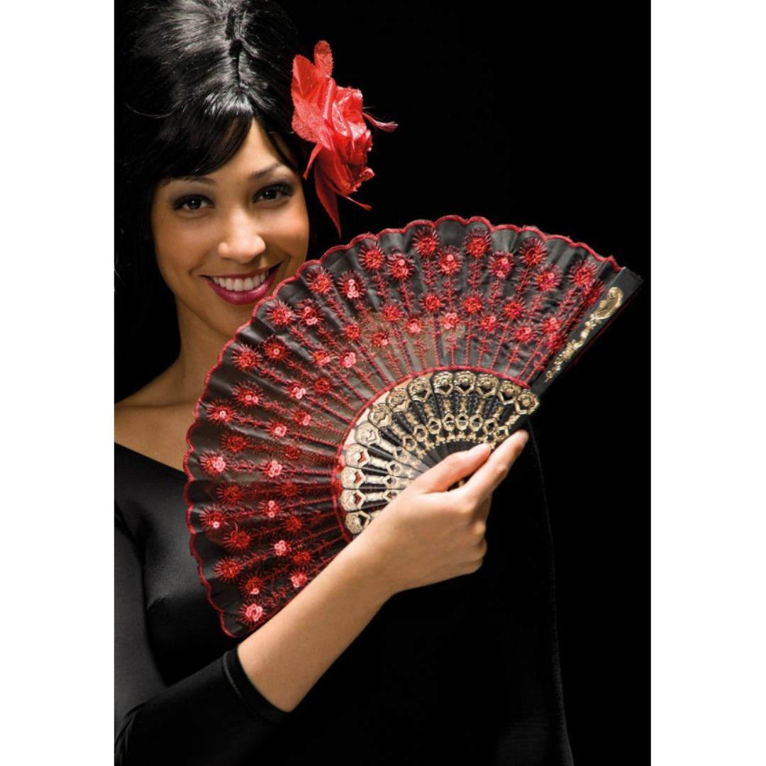 8004761085681_1 Ventaglio In Tessuto Nero Damascato - immagine 1