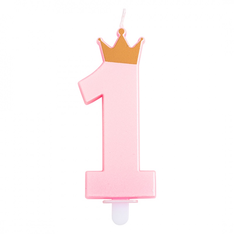 8010052518615_1 Candelina sagomata Numero 1 Con Corona Rosa - immagine 1