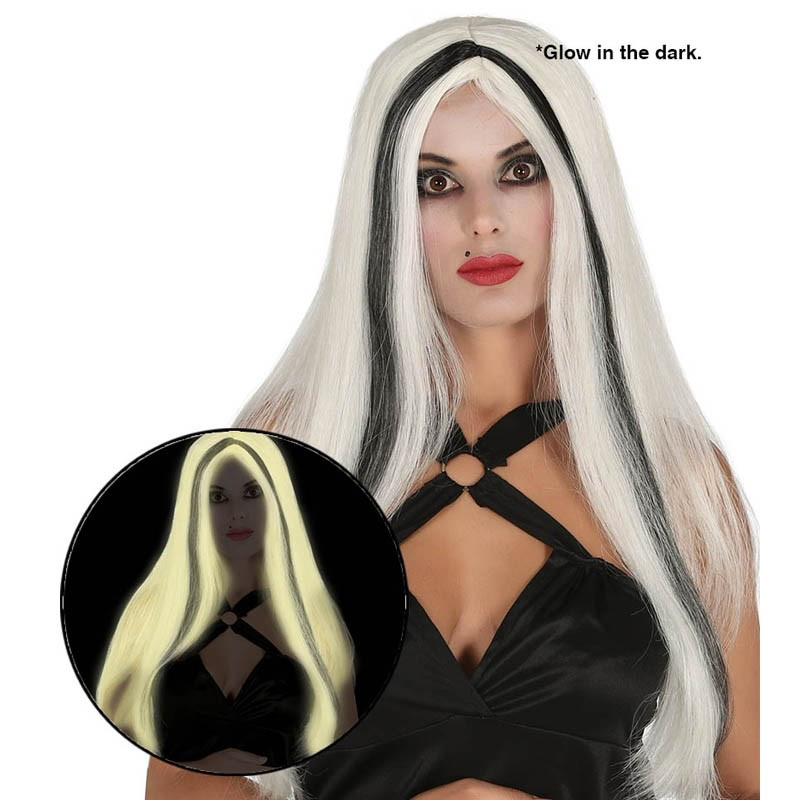 8434077040379_1 Parrucca bianca con meche nere capelli lisci lunghi - immagine 1